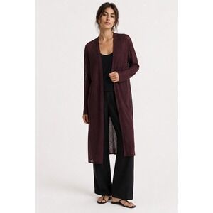 Eileen Fisher Silk Linen Duster Cardigan Burgundy Textured Long Coat Medium